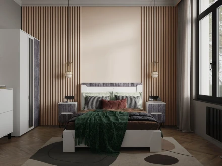 Кровать Ливерпуль, белый/бетон темный 