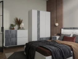 Шкаф двухстворчатый с ящиками Ливерпуль, белый/бетон темный